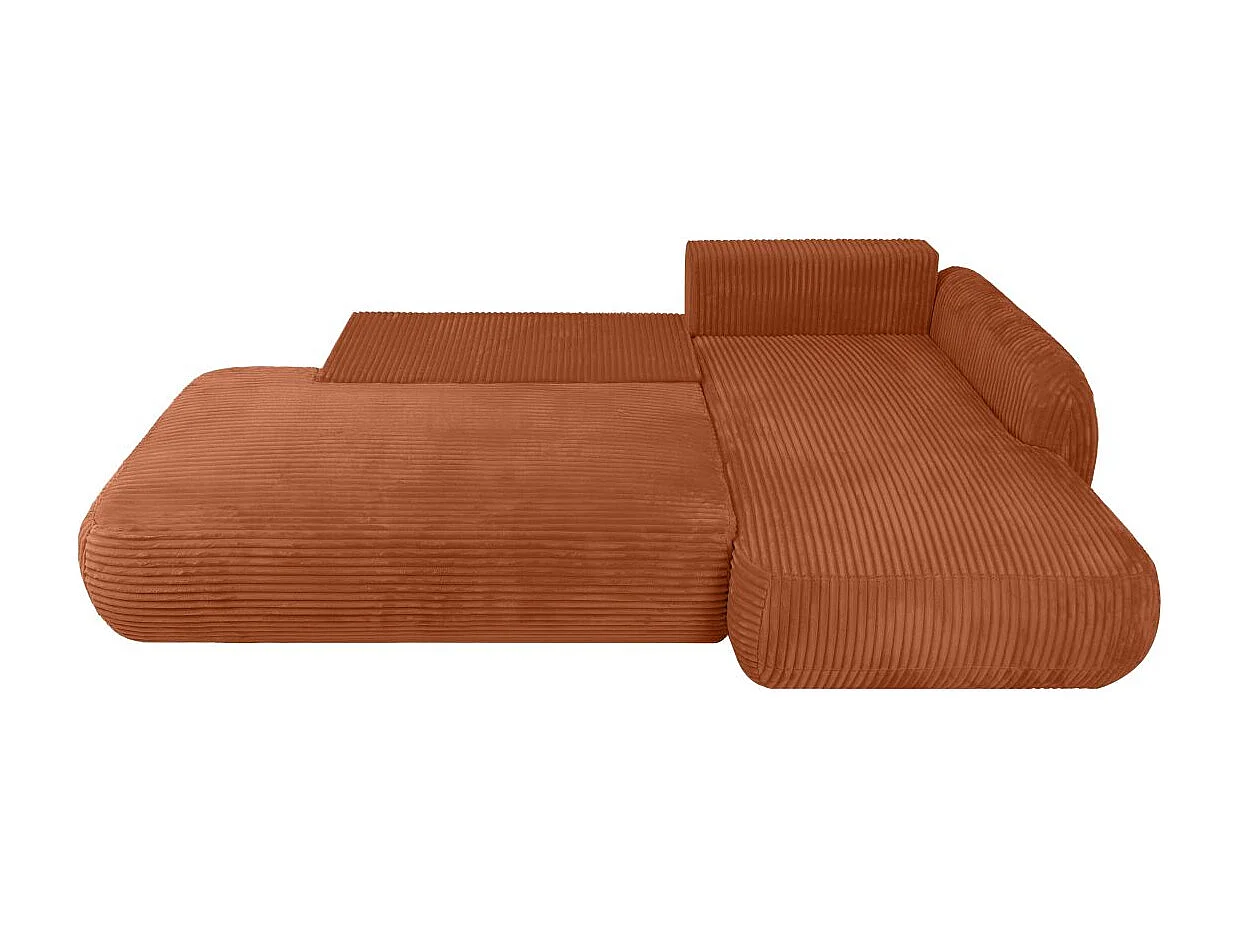 Canapé d'angle droit convertible 5 places en velours côtelé terracotta FABIO