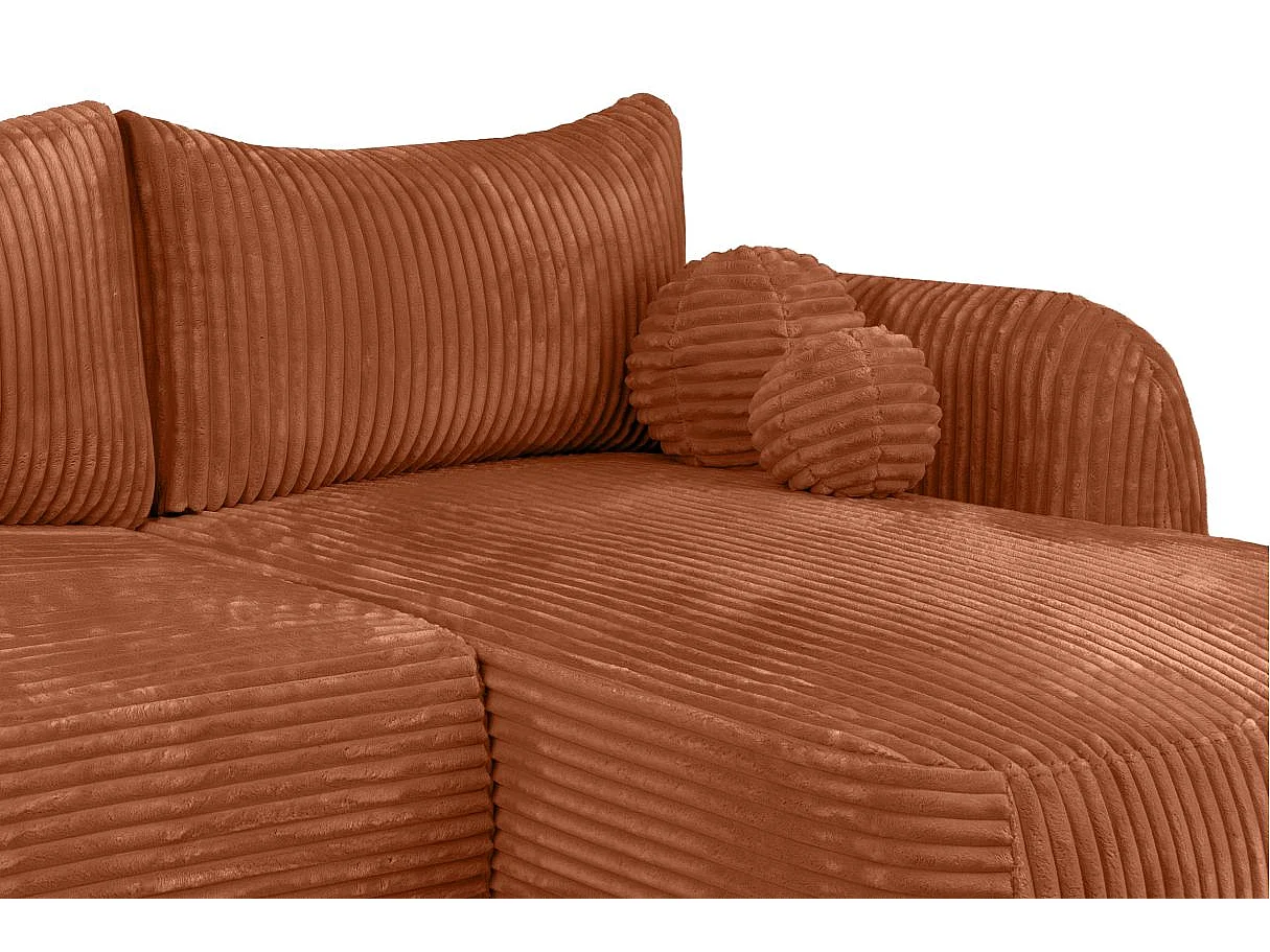 Canapé d'angle droit convertible 5 places en velours côtelé terracotta FABIO