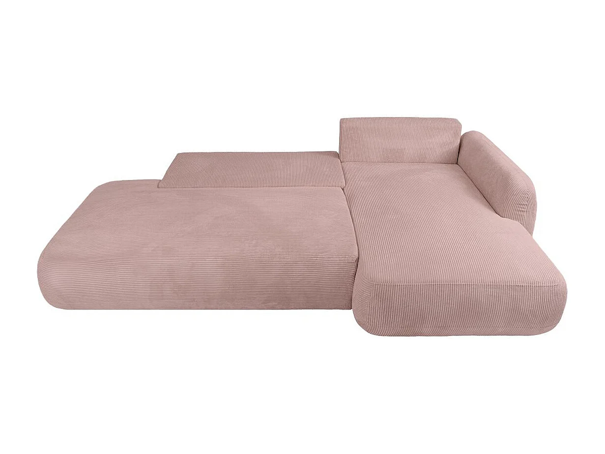 Canapé d'angle droit convertible 5 places en velours côtelé rose FABIO