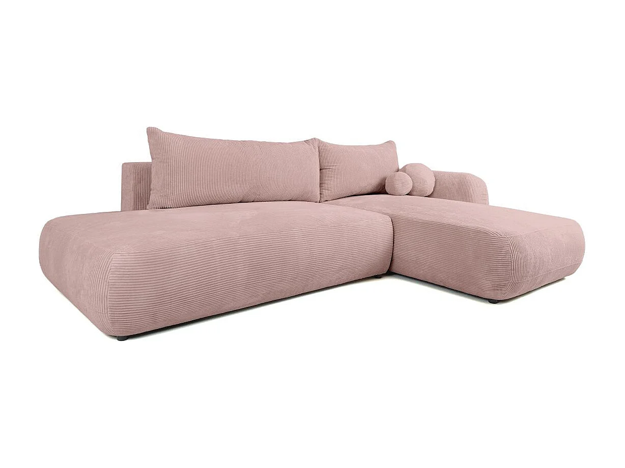 Canapé d'angle droit convertible 5 places en velours côtelé rose FABIO