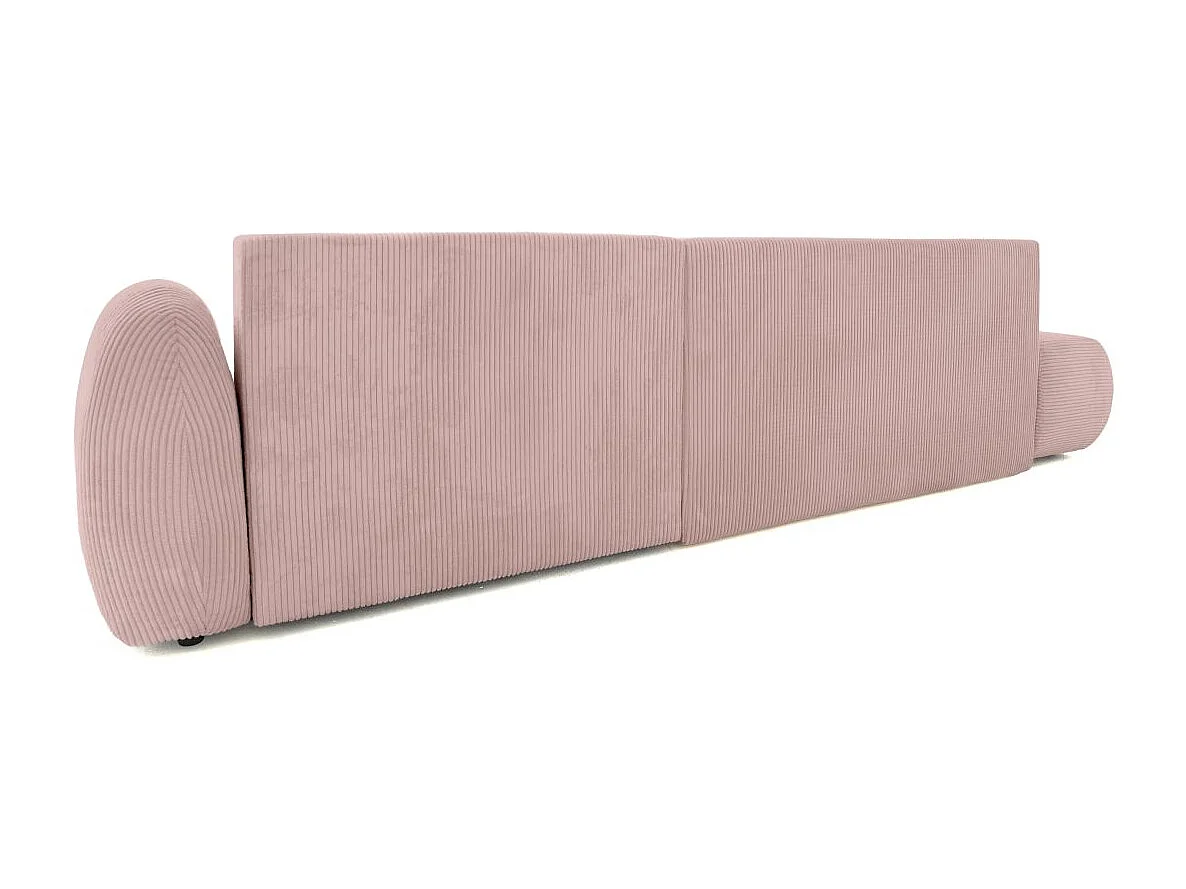 Canapé d'angle droit convertible 5 places en velours côtelé rose FABIO