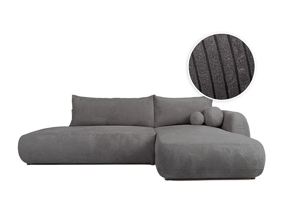 Canapé d'angle droit convertible 5 places en velours côtelé gris anthracite FABIO