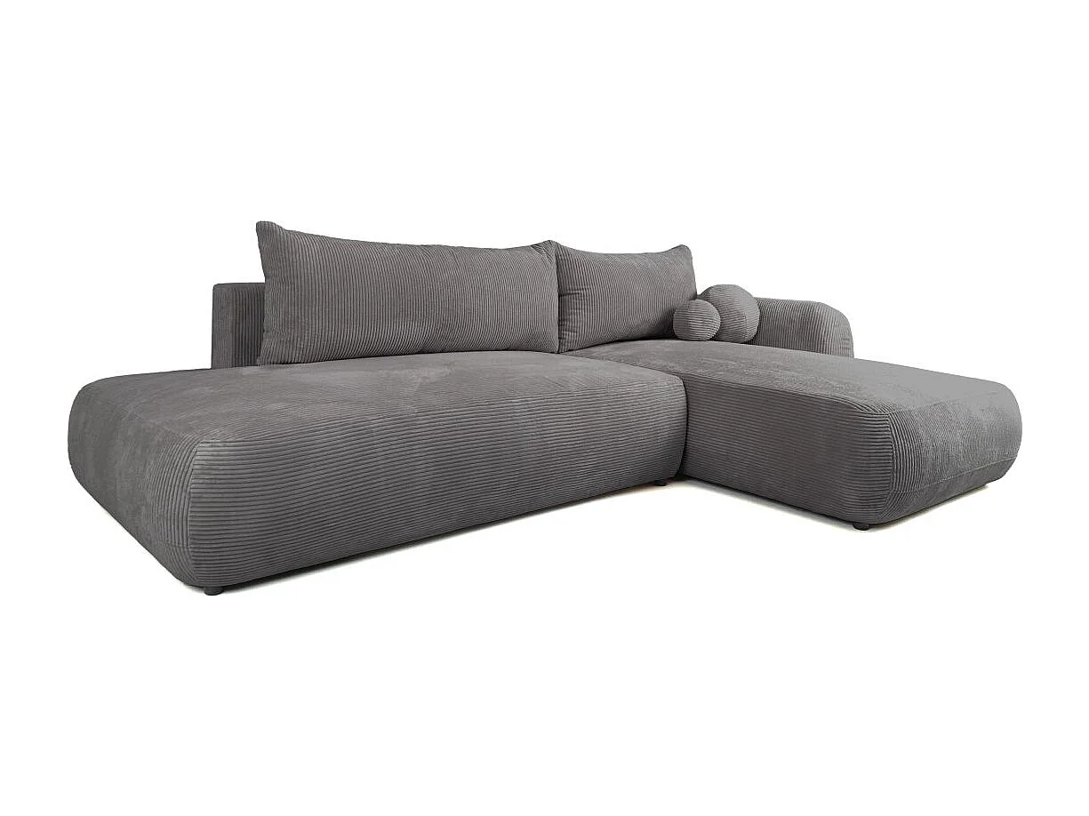 Canapé d'angle droit convertible 5 places en velours côtelé gris anthracite FABIO
