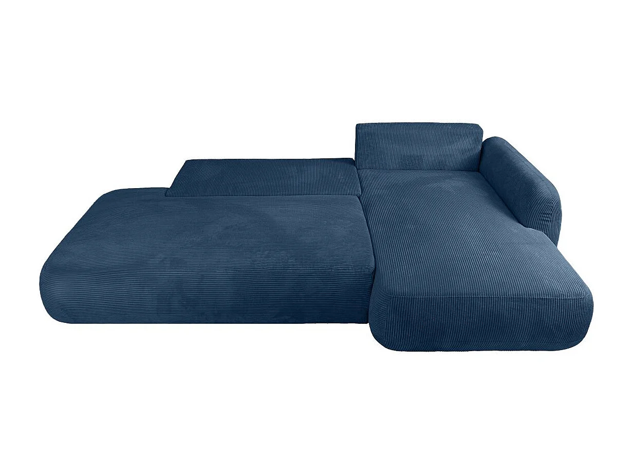 Canapé d'angle droit convertible 5 places en velours côtelé bleu FABIO