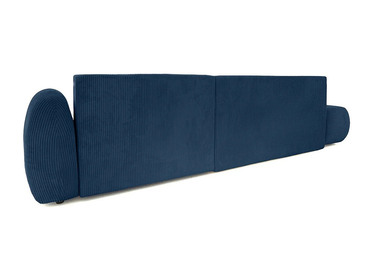 Canapé d'angle droit convertible 5 places en velours côtelé bleu FABIO