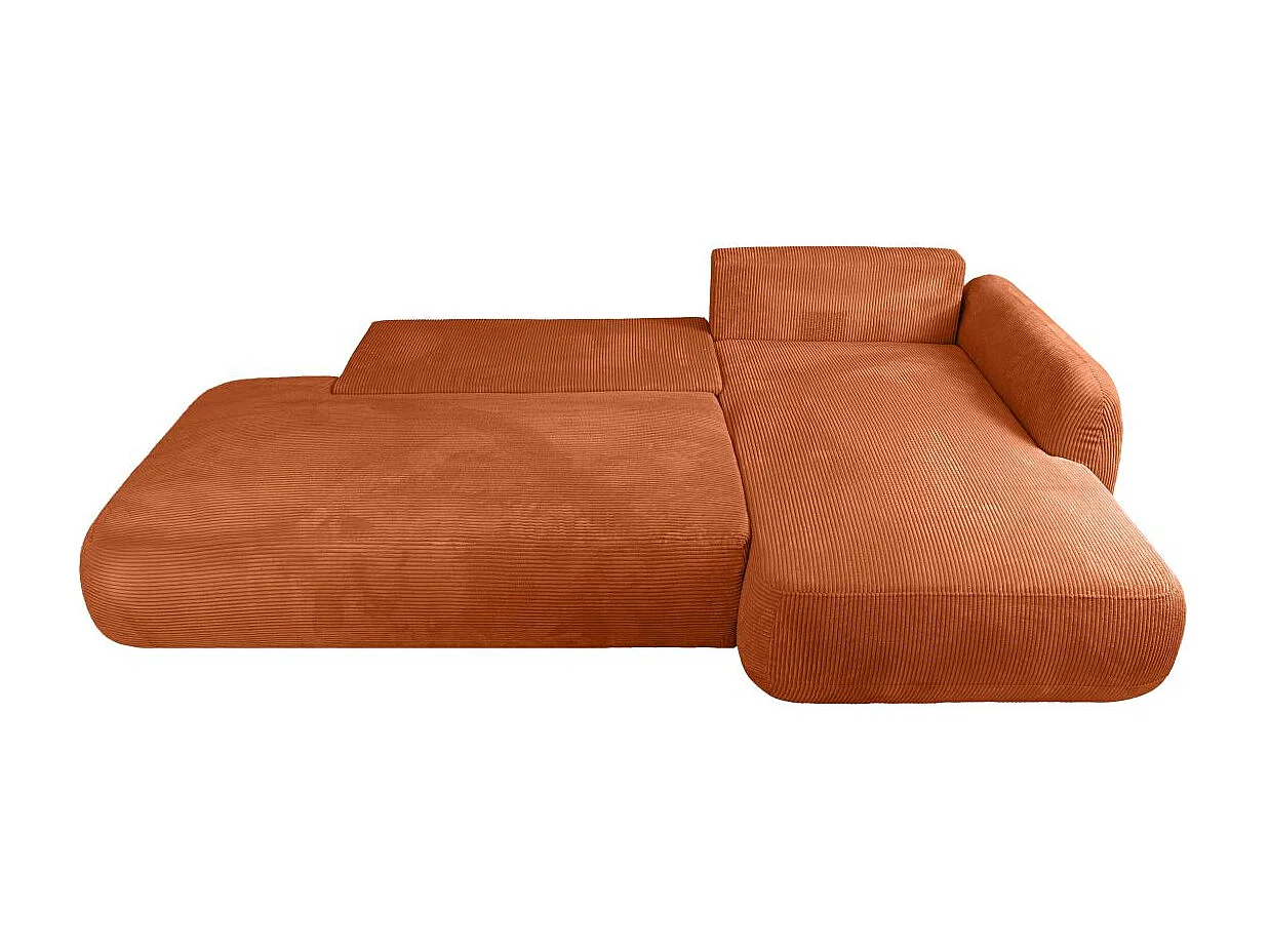 Canapé d'angle droit convertible 5 places en velours côtelé terracotta FABIO