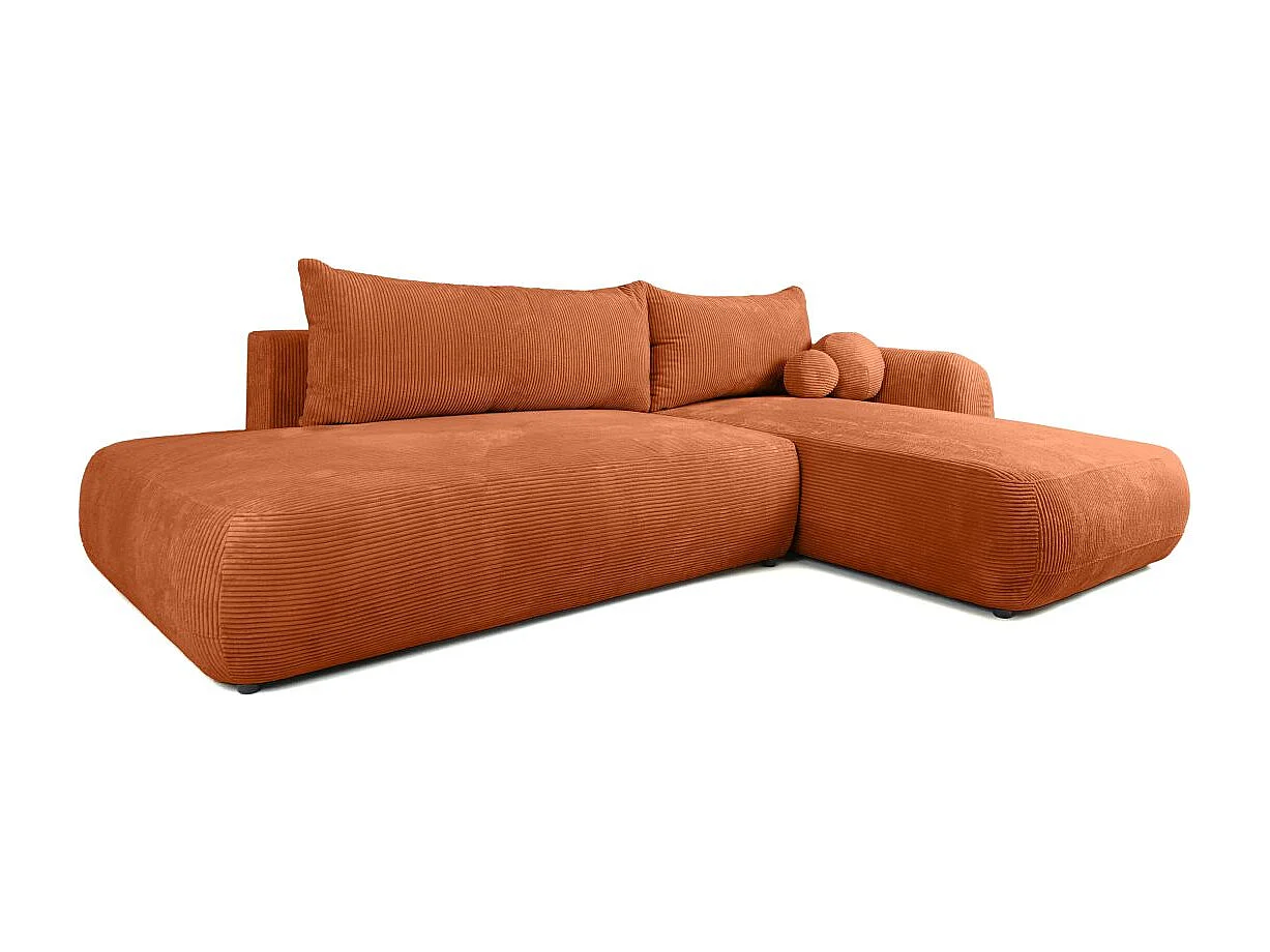 Canapé d'angle droit convertible 5 places en velours côtelé terracotta FABIO