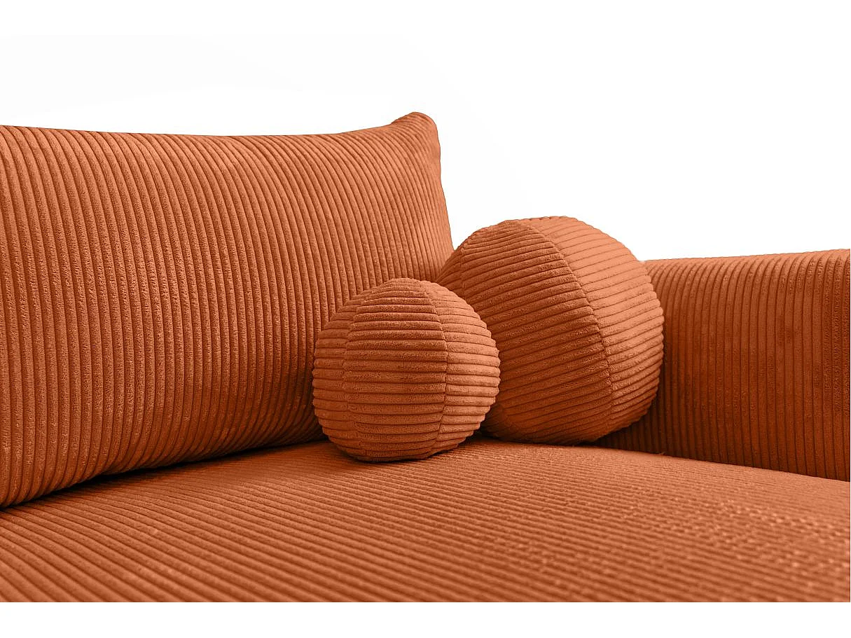 Canapé d'angle droit convertible 5 places en velours côtelé terracotta FABIO