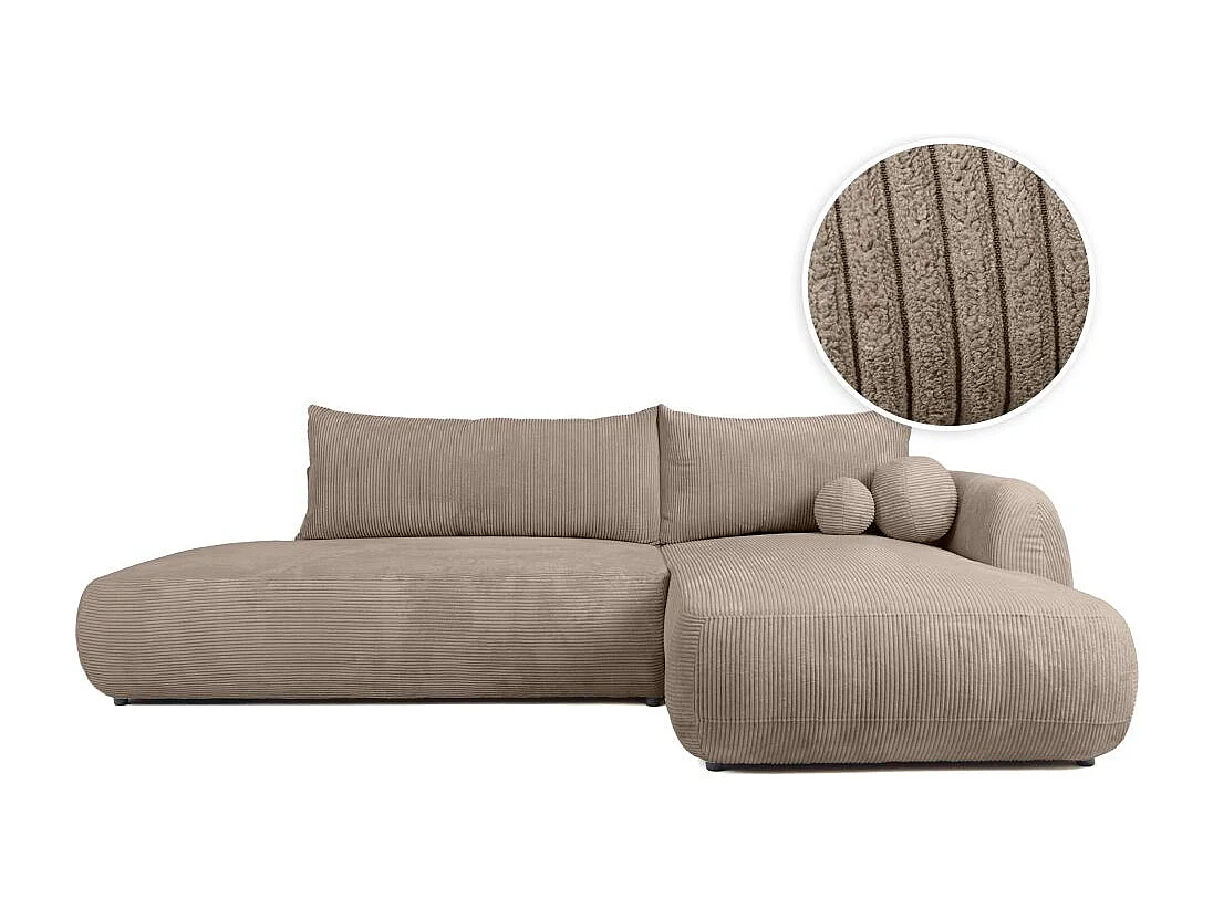 Canapé d'angle droit convertible 5 places en velours côtelé taupe FABIO