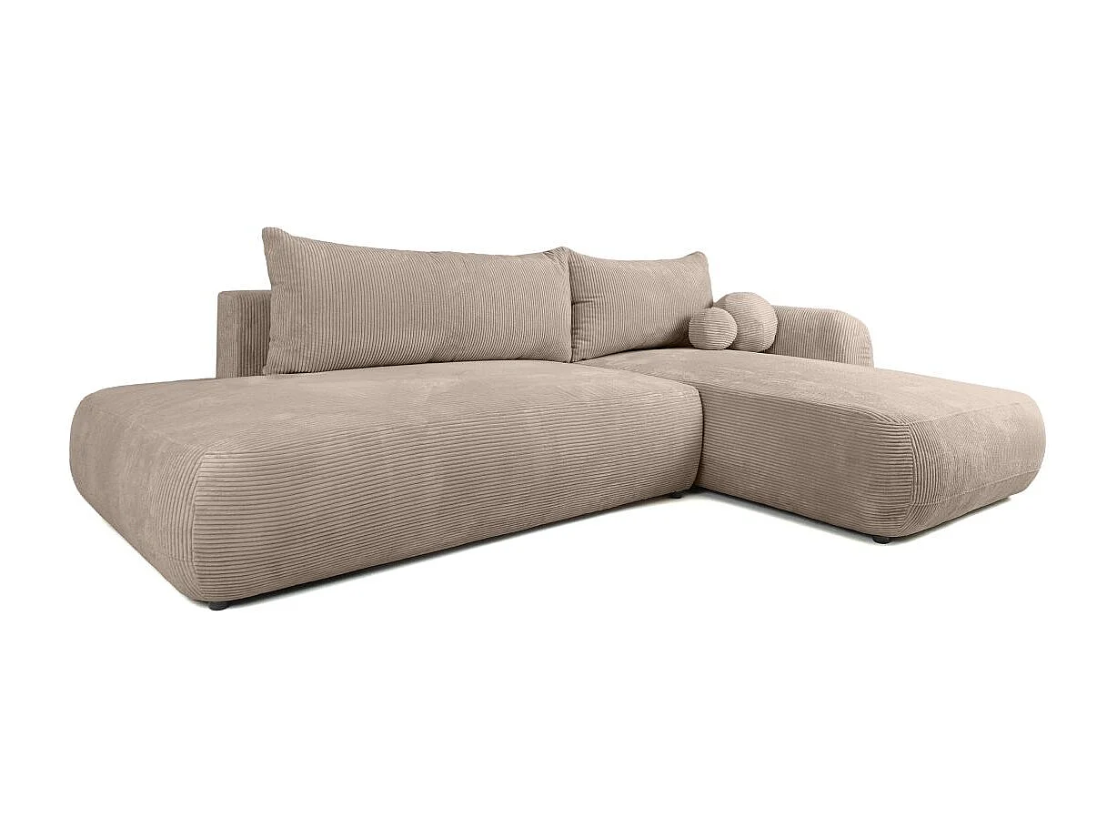 Canapé d'angle droit convertible 5 places en velours côtelé taupe FABIO
