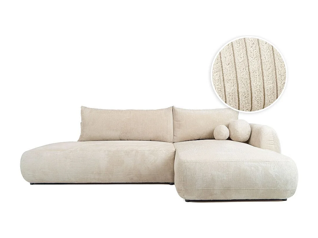 Canapé d'angle droit convertible 5 places en velours côtelé beige FABIO