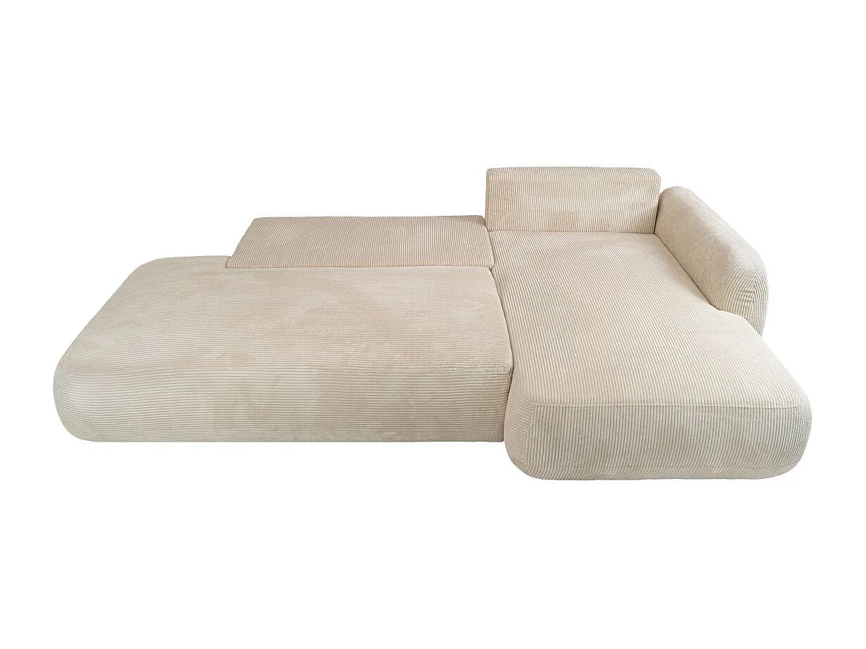 Canapé d'angle droit convertible 5 places en velours côtelé beige FABIO