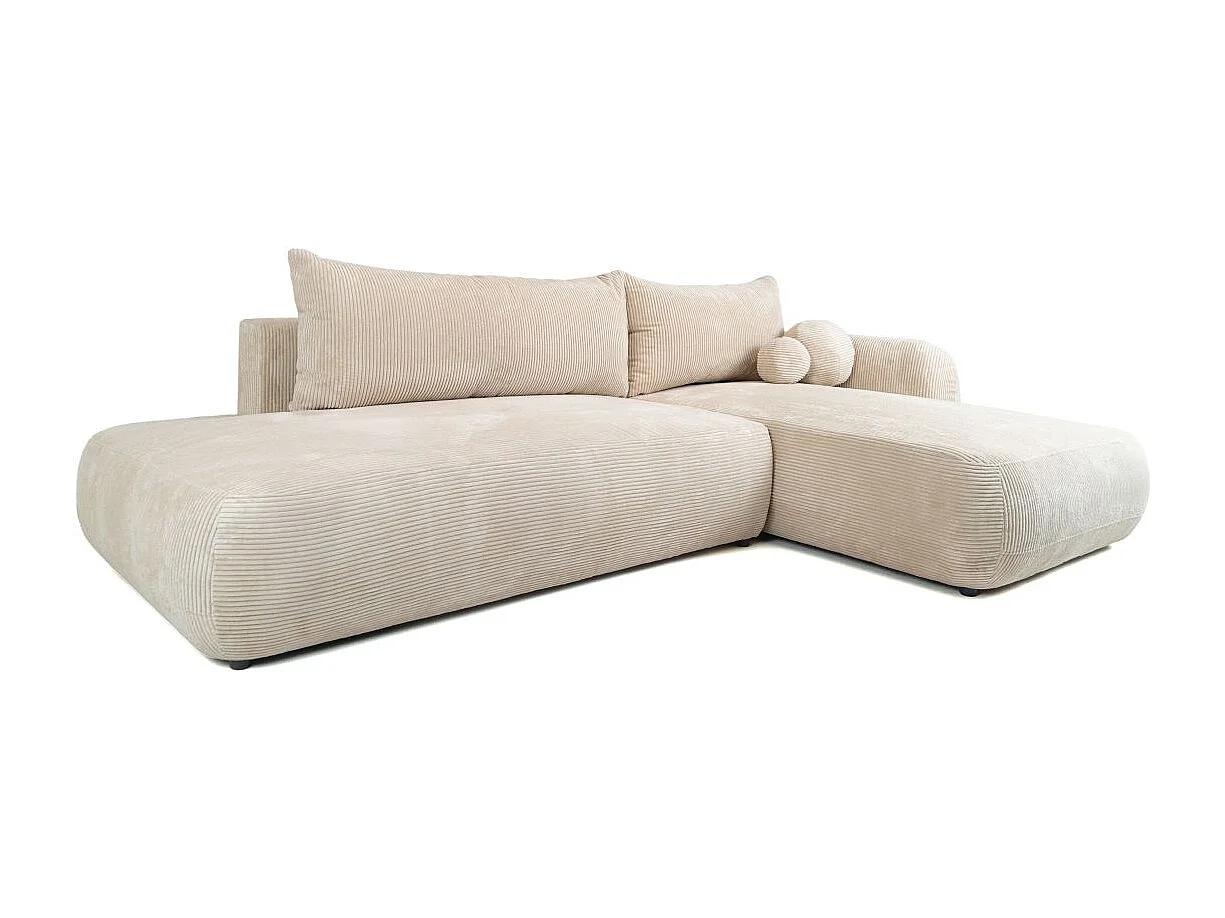 Canapé d'angle droit convertible 5 places en velours côtelé beige FABIO
