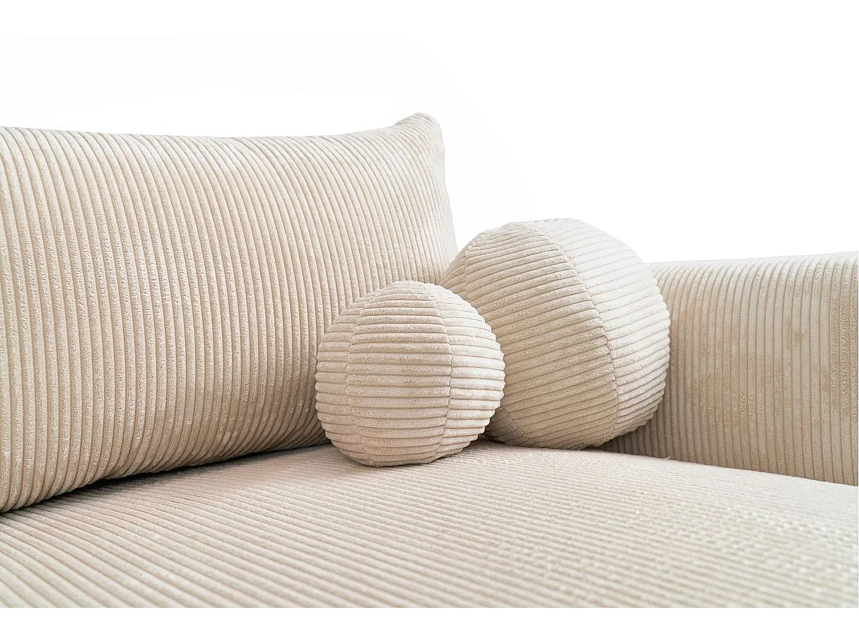 Canapé d'angle droit convertible 5 places en velours côtelé beige FABIO