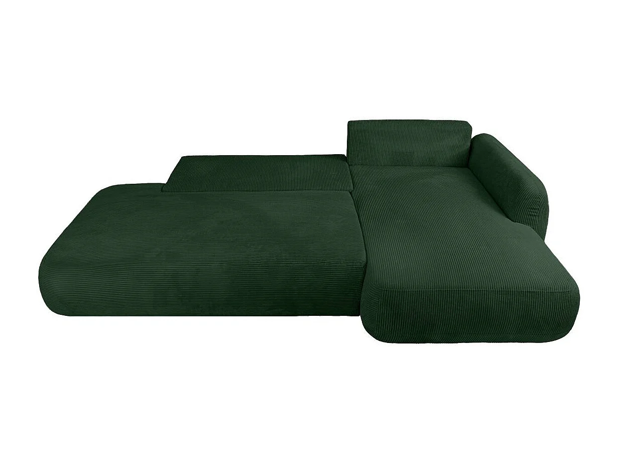 Canapé d'angle droit convertible 5 places en velours côtelé vert FABIO