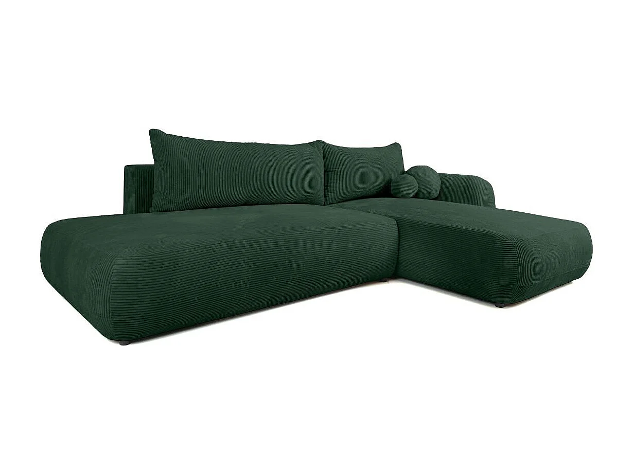 Canapé d'angle droit convertible 5 places en velours côtelé vert FABIO