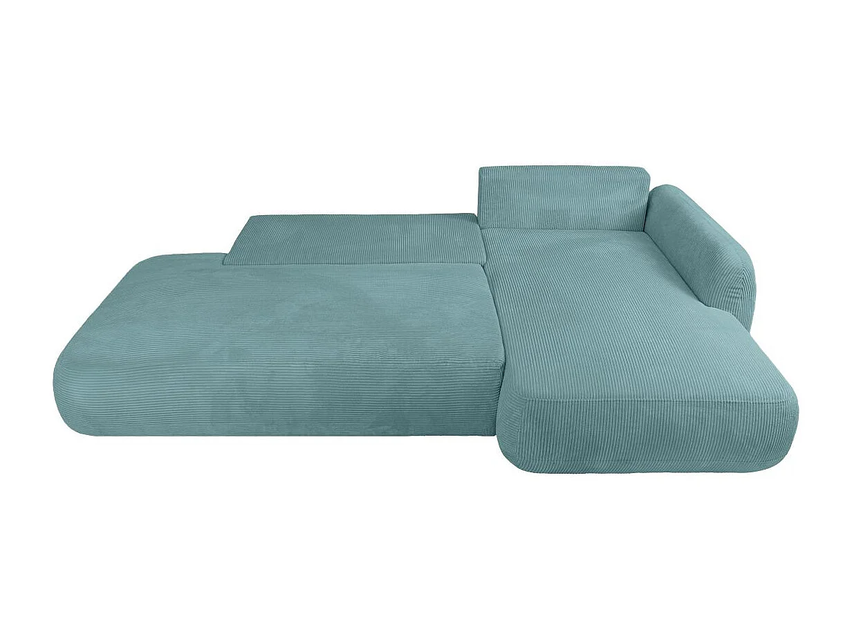 Canapé d'angle droit convertible 5 places en velours côtelé bleu FABIO
