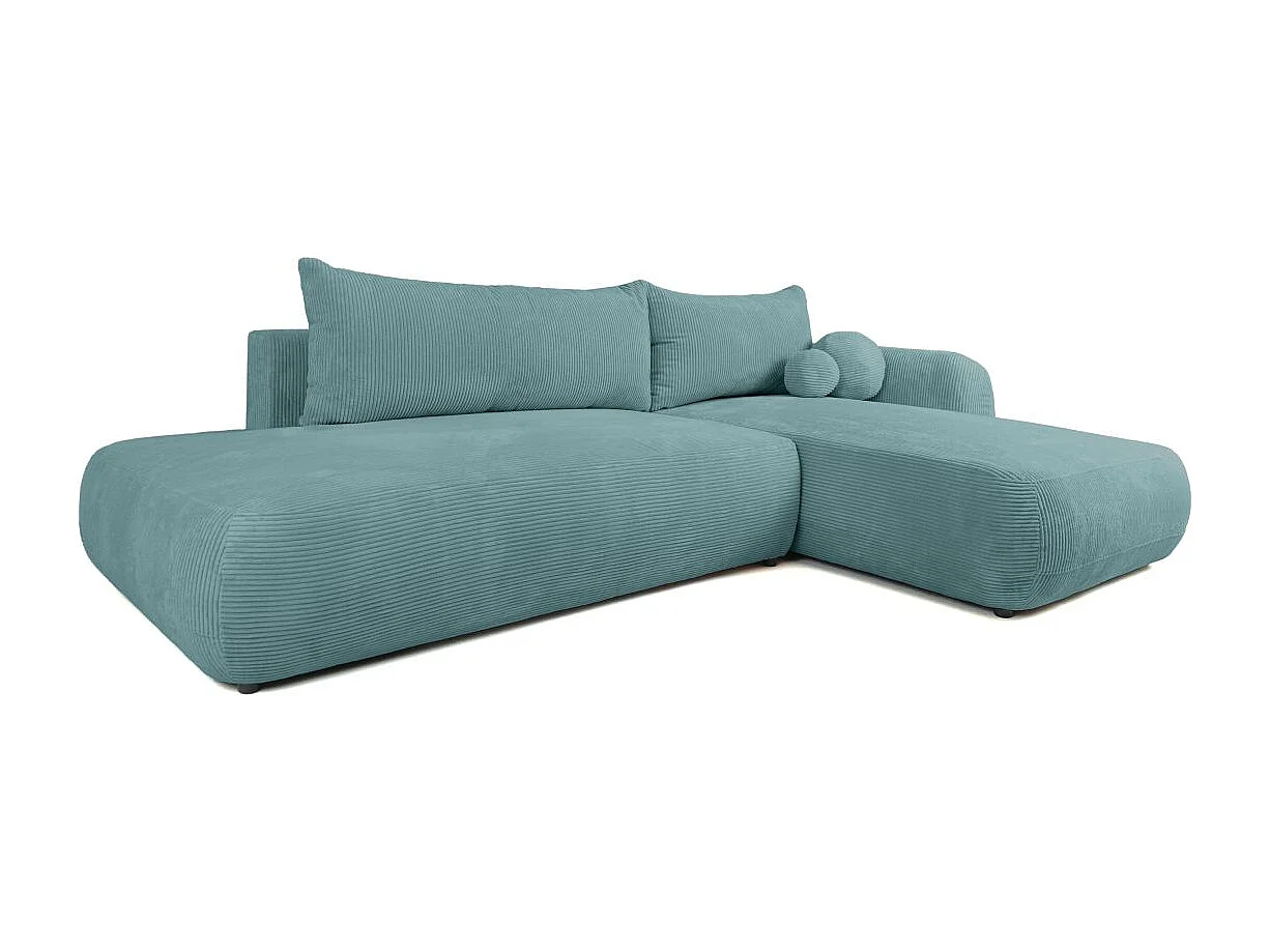 Canapé d'angle droit convertible 5 places en velours côtelé bleu FABIO