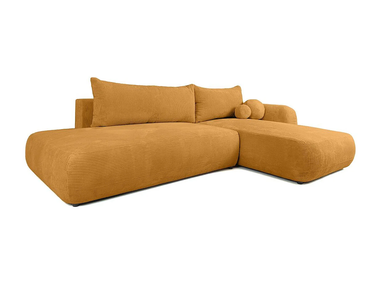 Canapé d'angle droit convertible 5 places en velours côtelé jaune FABIO