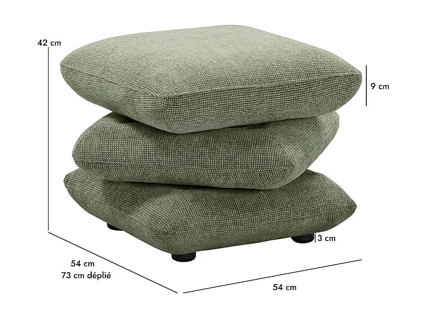 Pouf carré pivotant coussins empilés tissu chenille vert – LOUELLA