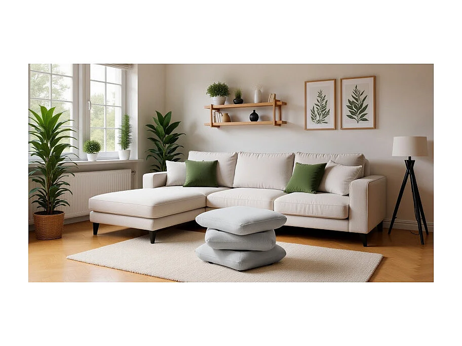 Pouf carré pivotant coussins empilés tissu chenille gris clair – LOUELLA