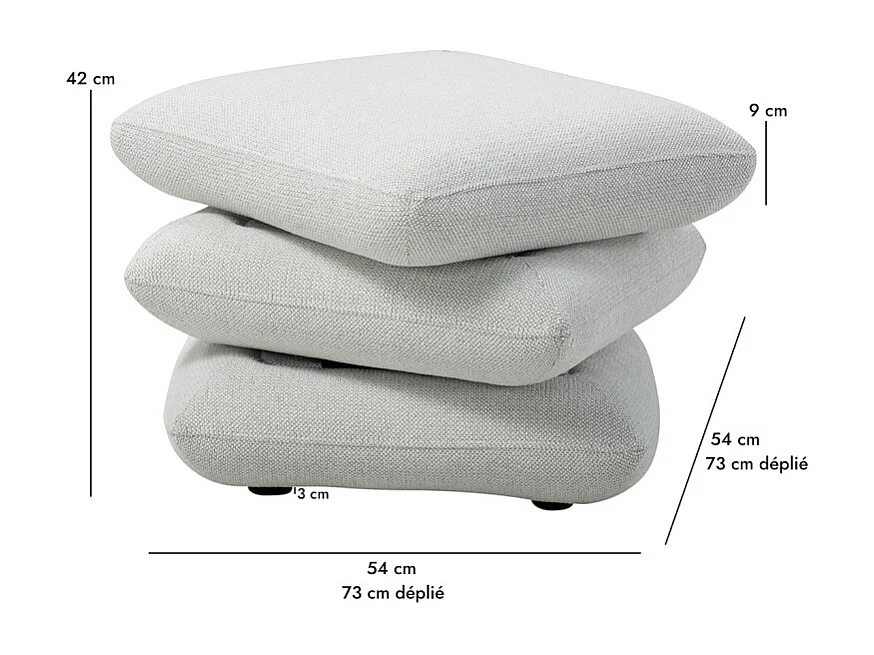 Pouf carré pivotant coussins empilés tissu chenille gris clair – LOUELLA