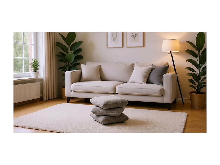 Pouf carré pivotant coussins empilés tissu chenille gris foncé – LOUELLA