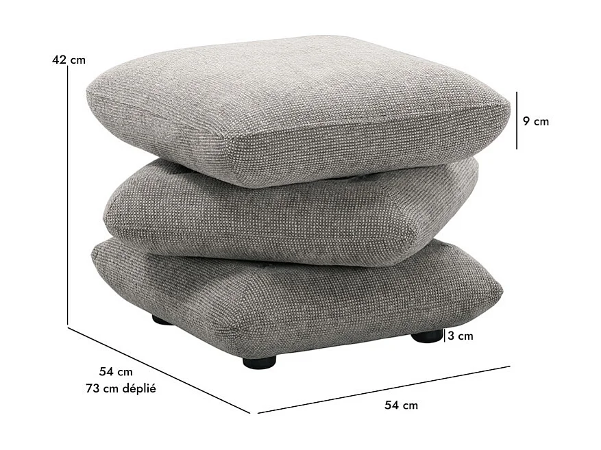Pouf carré pivotant coussins empilés tissu chenille gris foncé – LOUELLA