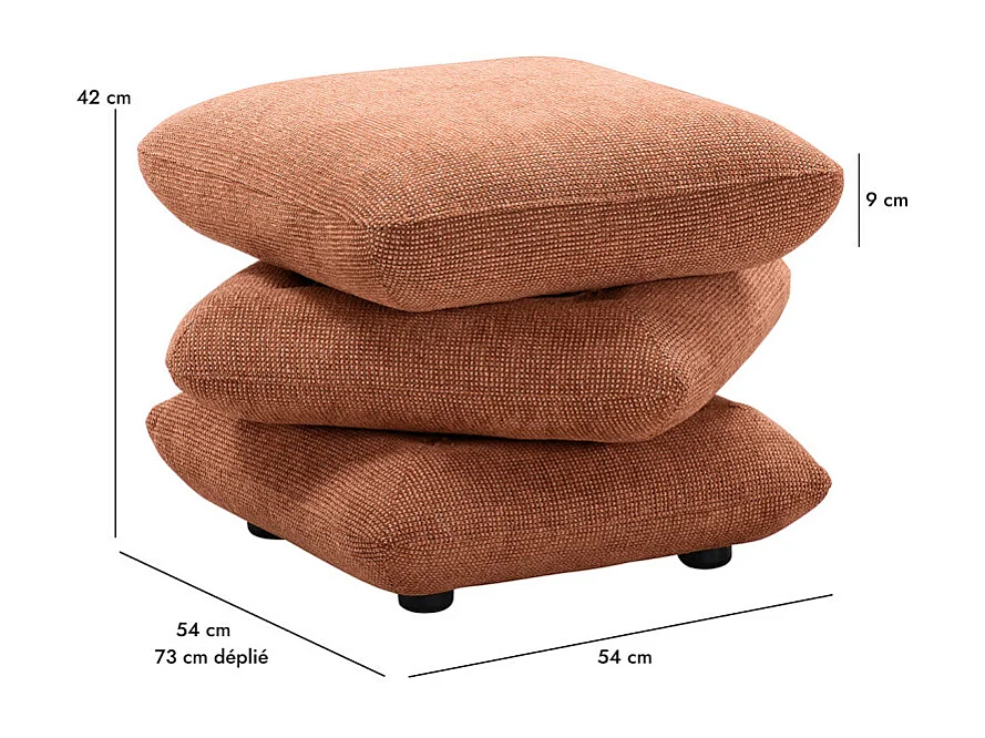 Pouf carré pivotant coussins empilés tissu chenille terracotta – LOUELLA