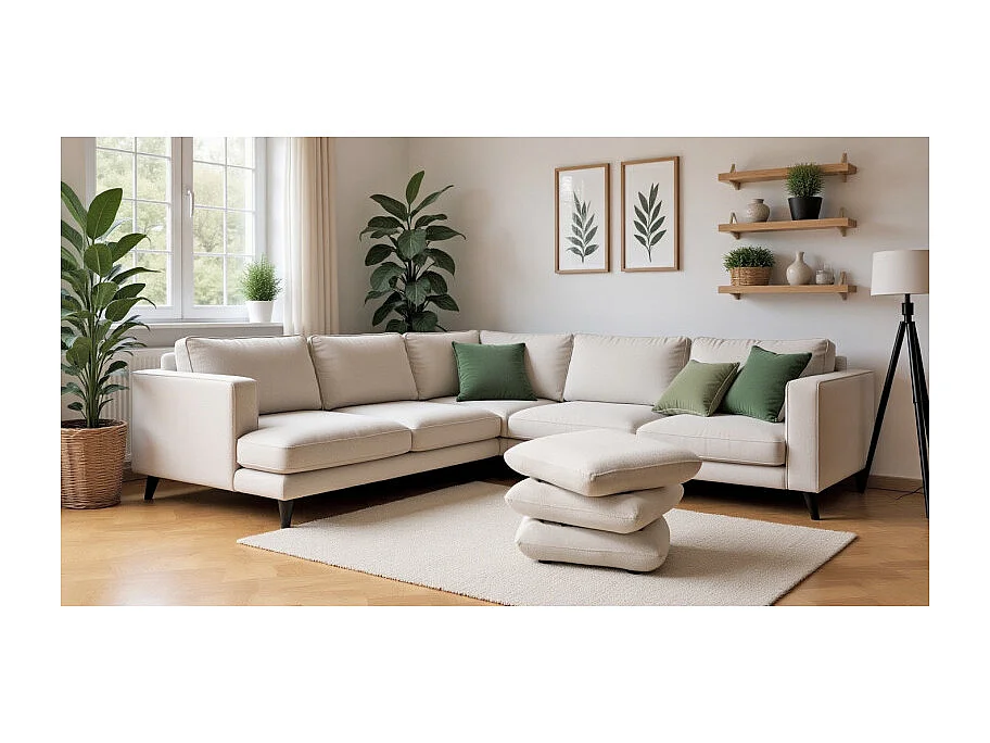 Pouf carré pivotant coussins empilés tissu chenille écru – LOUELLA