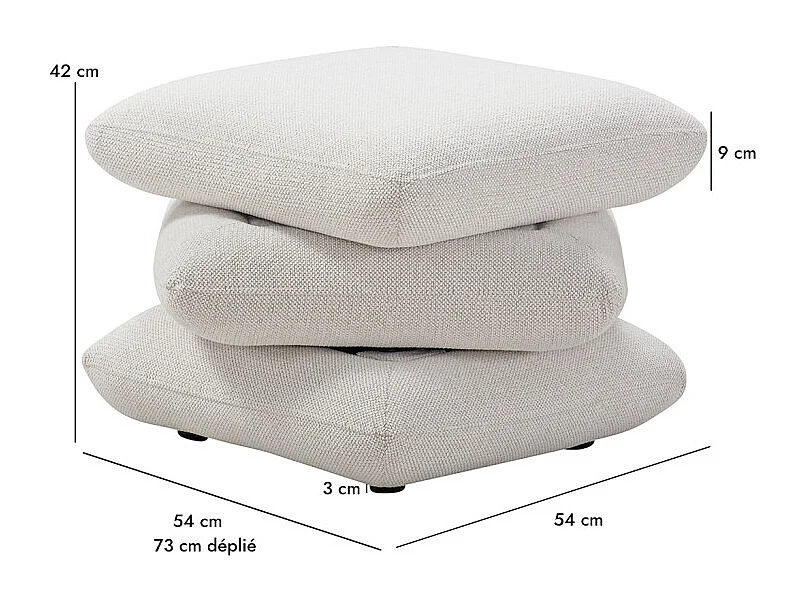 Pouf carré pivotant coussins empilés tissu chenille écru – LOUELLA