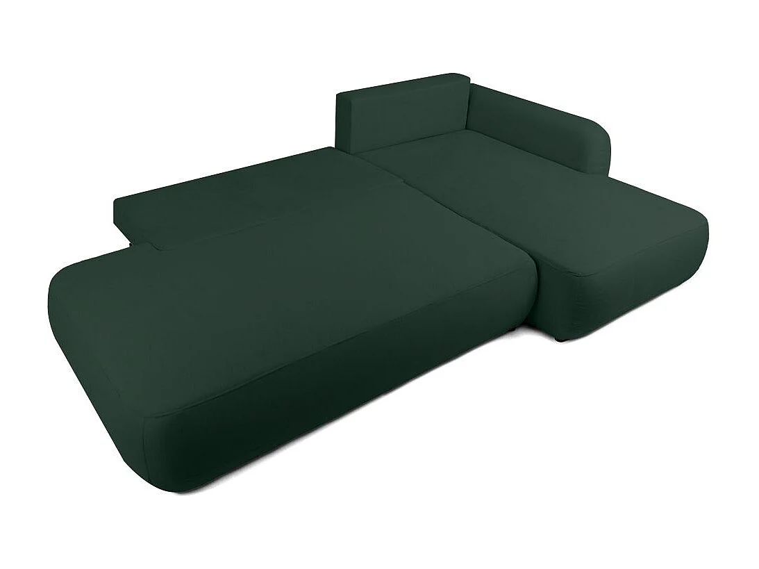 Canapé d'angle droit convertible 5 places en tissu texturé vert FABIO