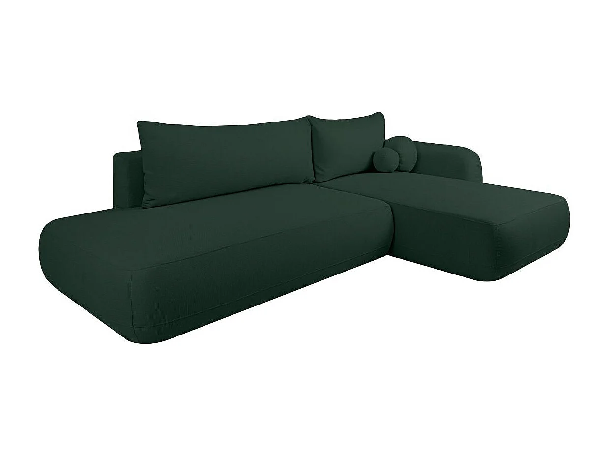 Canapé d'angle droit convertible 5 places en tissu texturé vert FABIO
