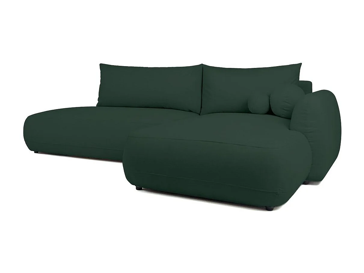 Canapé d'angle droit convertible 5 places en tissu texturé vert FABIO