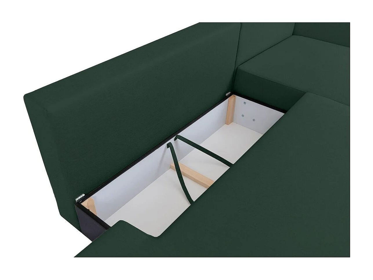 Canapé d'angle droit convertible 5 places en tissu texturé vert FABIO