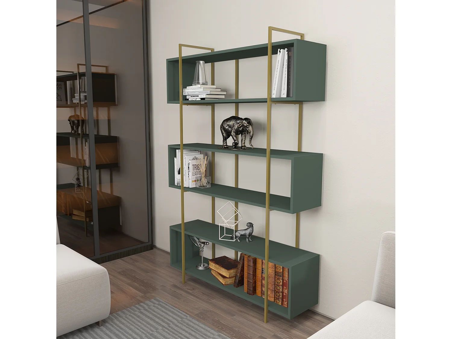 Decorotika Bruti Freestanding Metal Frame Bookcase 180 cm H x 120 cm W x 29,6 cm D