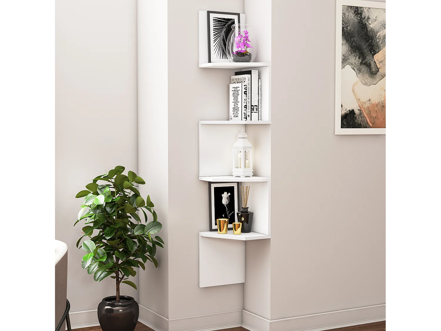 Decorotika Desaldo Corner Wall Shelf 4-tier -  W 26.7 cm x H 155 cm x D 26.7 cm