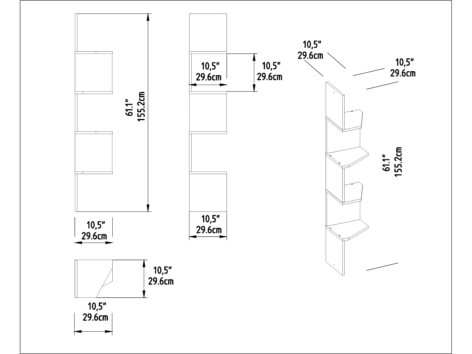 Decorotika Desaldo Corner Wall Shelf 4-tier -  W 26.7 cm x H 155 cm x D 26.7 cm