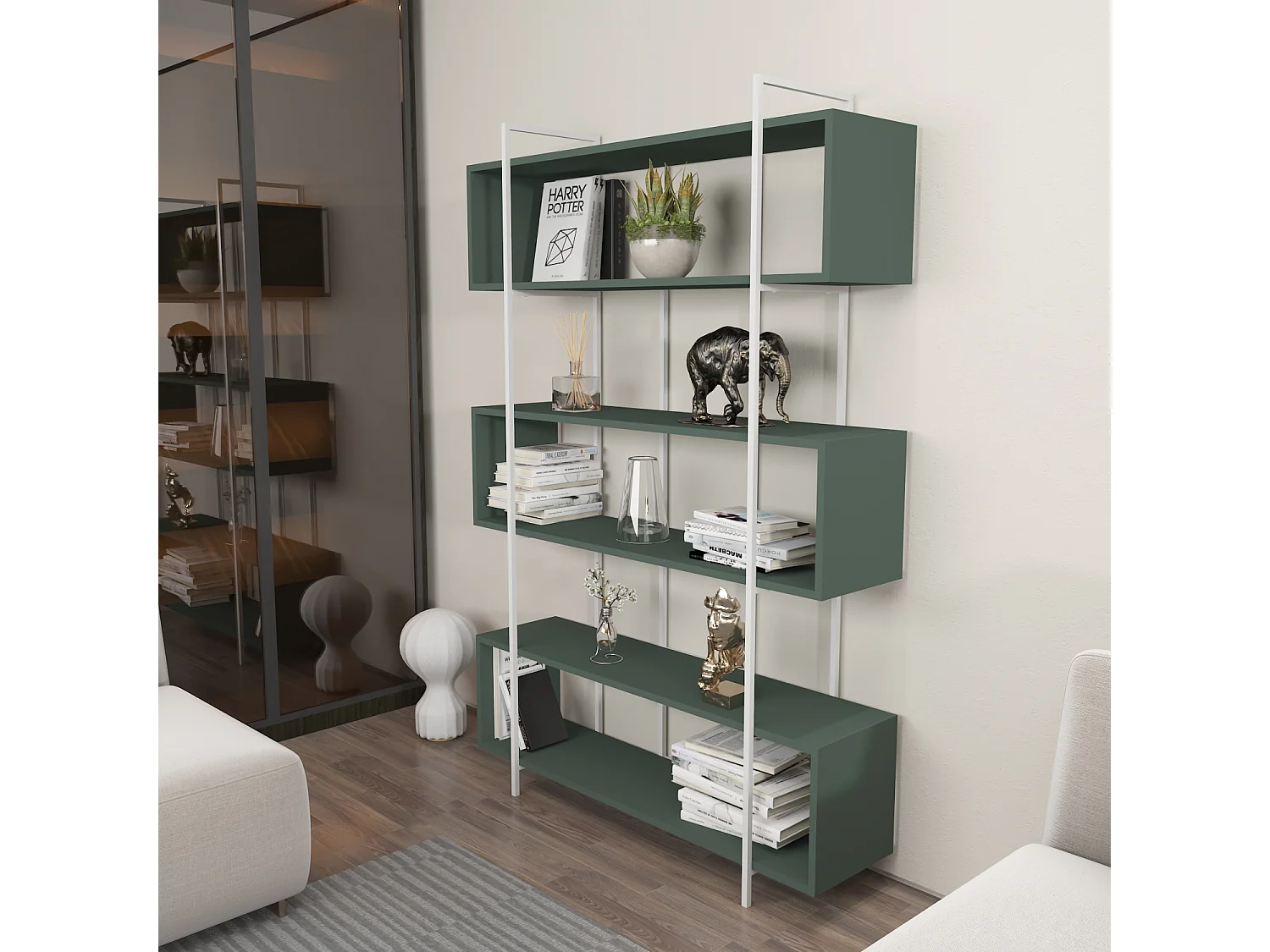 Decorotika Bruti Freestanding Metal Frame Bookcase 180 cm H x 120 cm W x 29,6 cm D