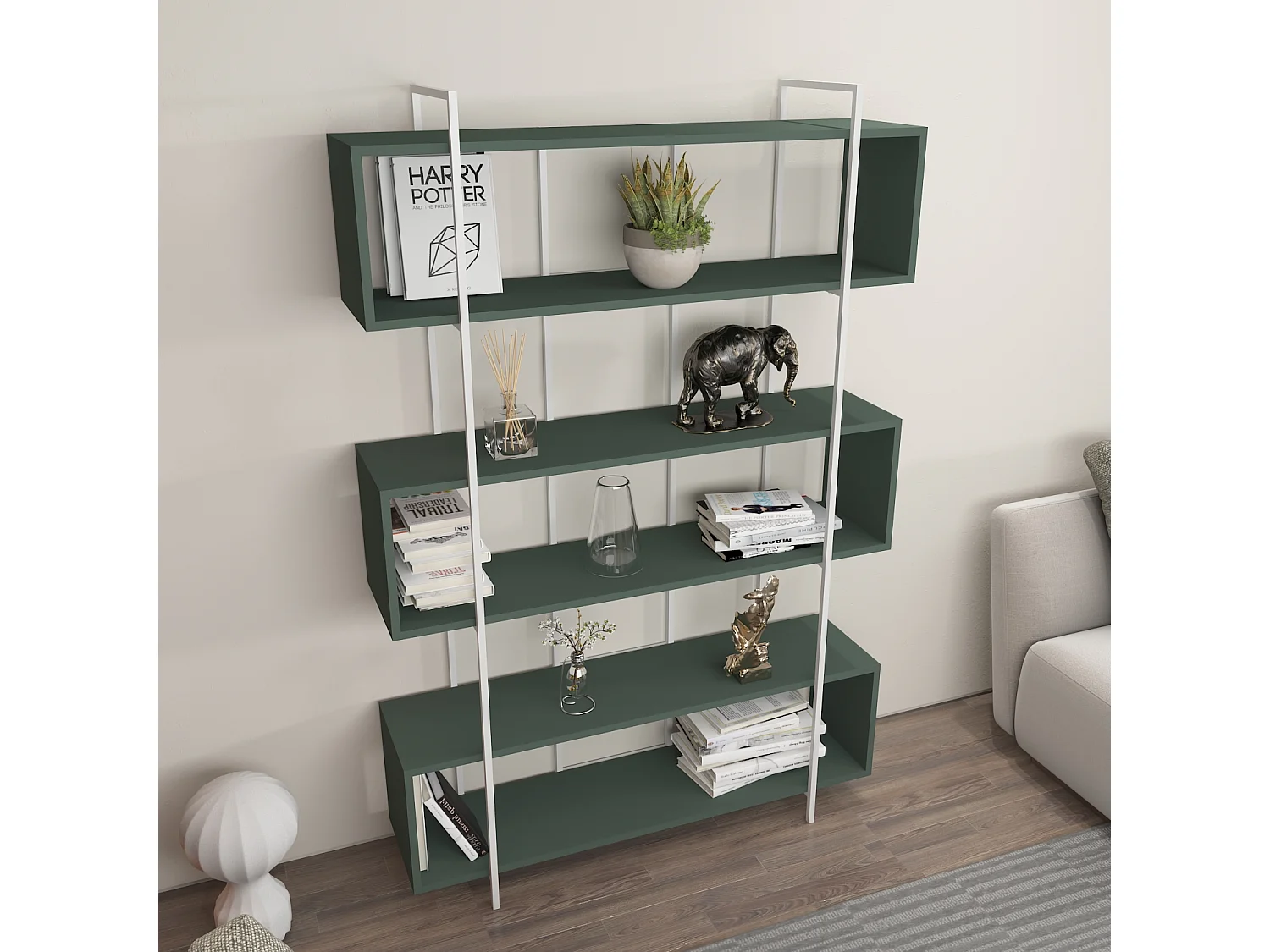 Decorotika Bruti Freestanding Metal Frame Bookcase 180 cm H x 120 cm W x 29,6 cm D
