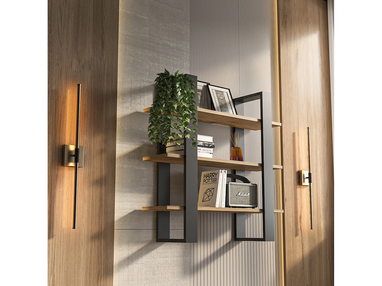 Decorotika Suno 3-tier Wall Shelf  - 90 cm H x 90 cm W x 25.6 cm D