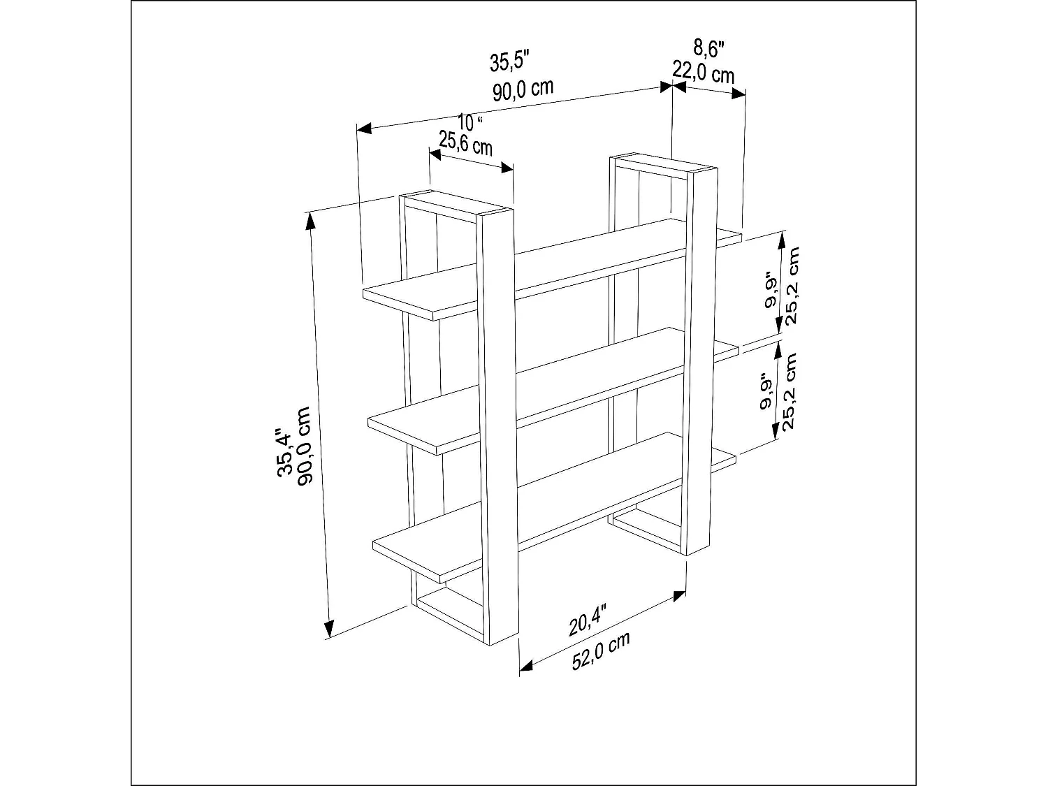 Decorotika Suno 3-tier Wall Shelf  - 90 cm H x 90 cm W x 25.6 cm D
