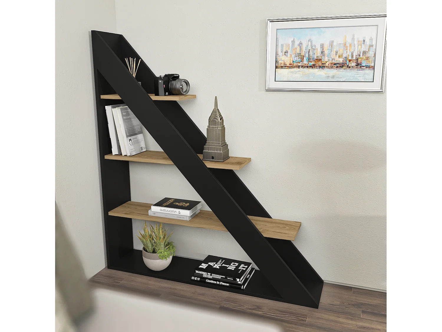 Decorotika Pisagor Corner Bookcase 4-tier - W 120 cm x H 132 cm x D 25 cm