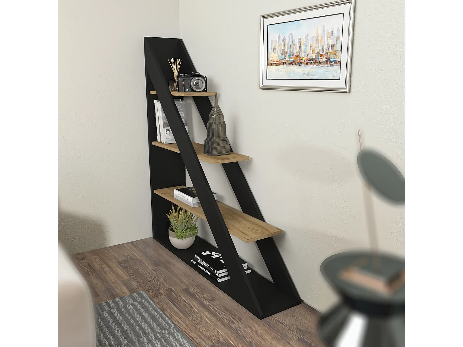 Decorotika Pisagor Corner Bookcase 4-tier - W 120 cm x H 132 cm x D 25 cm