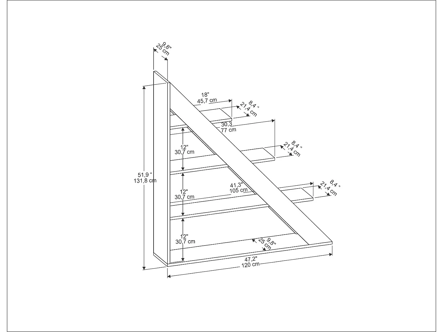 Decorotika Pisagor Corner Bookcase 4-tier - W 120 cm x H 132 cm x D 25 cm