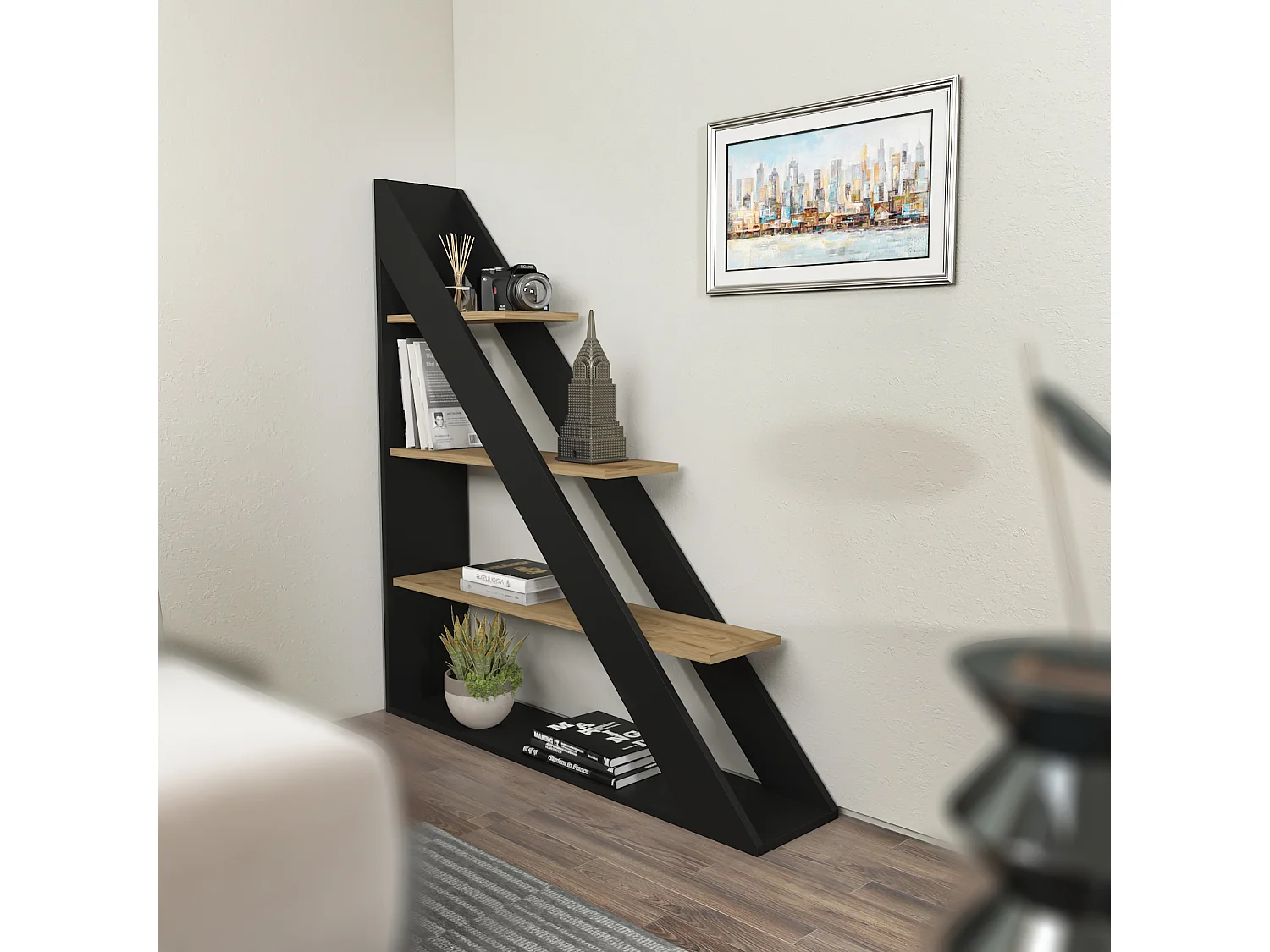 Decorotika Pisagor Corner Bookcase 4-tier - W 120 cm x H 132 cm x D 25 cm
