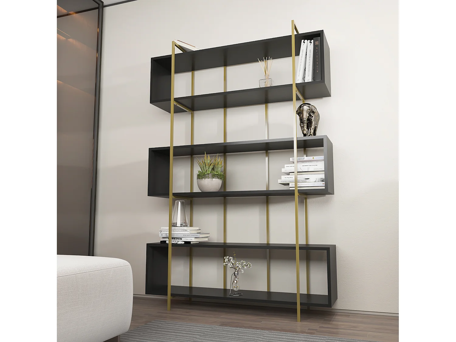Decorotika Bruti Freestanding Metal Frame Bookcase 180 cm H x 120 cm W x 29,6 cm D