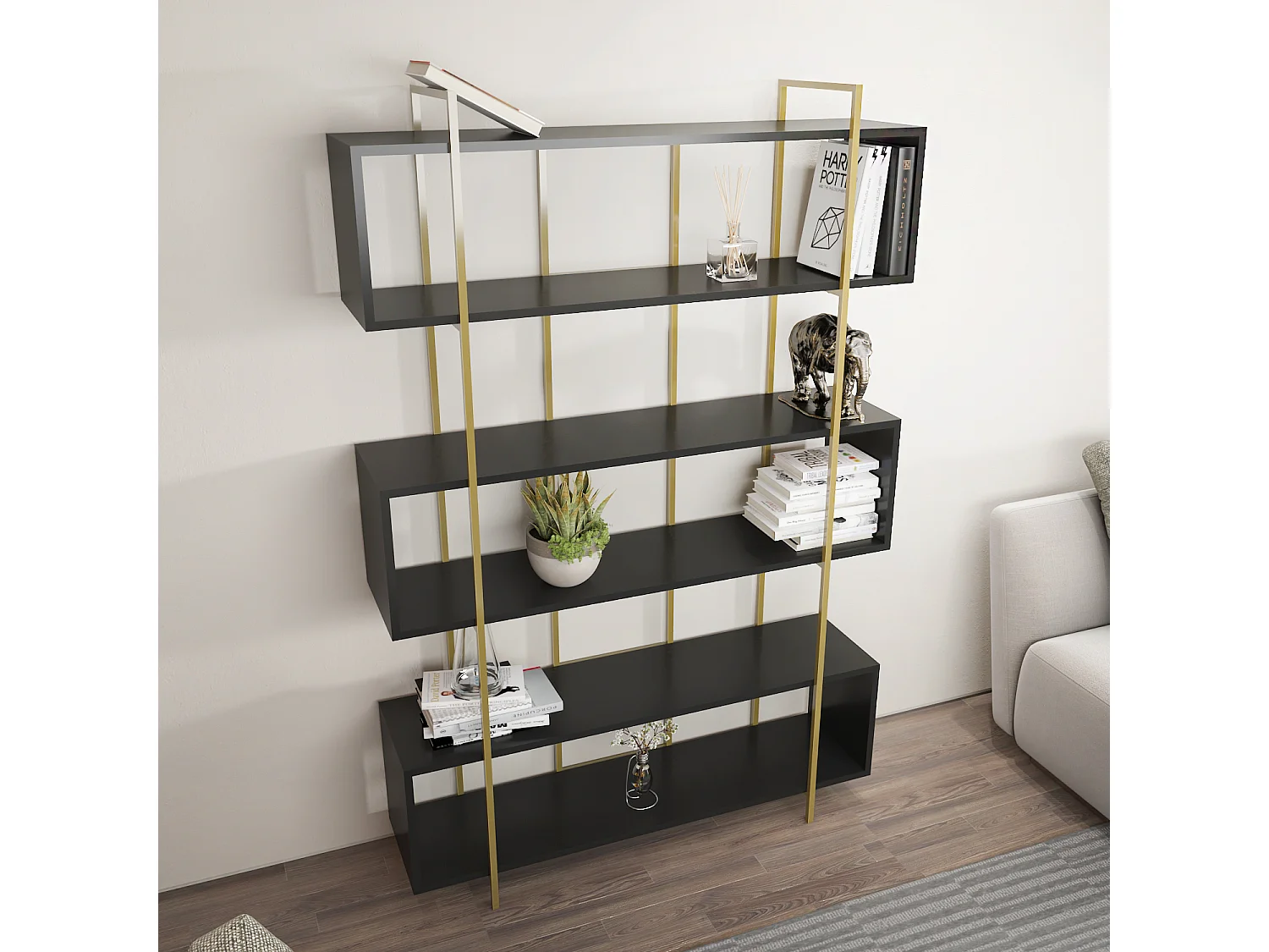 Decorotika Bruti Freestanding Metal Frame Bookcase 180 cm H x 120 cm W x 29,6 cm D