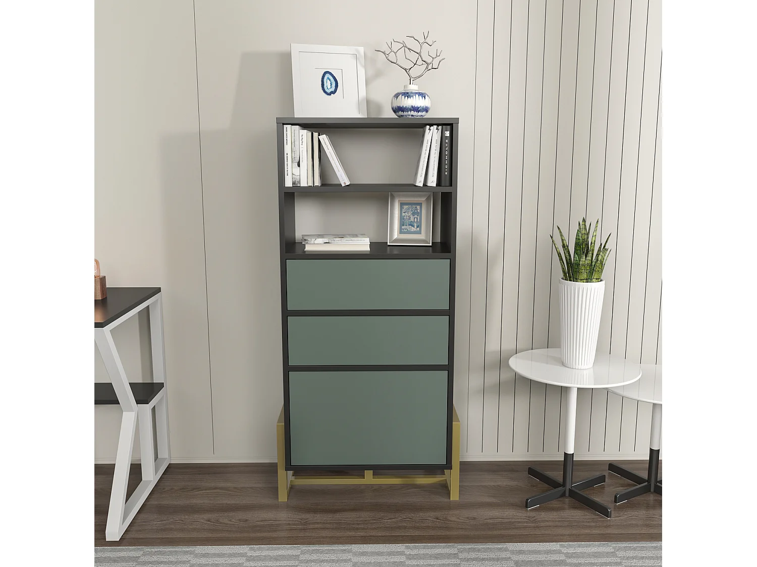 Decorotika Utopia Bookcase with 3 Cabinets and 2 Shelves