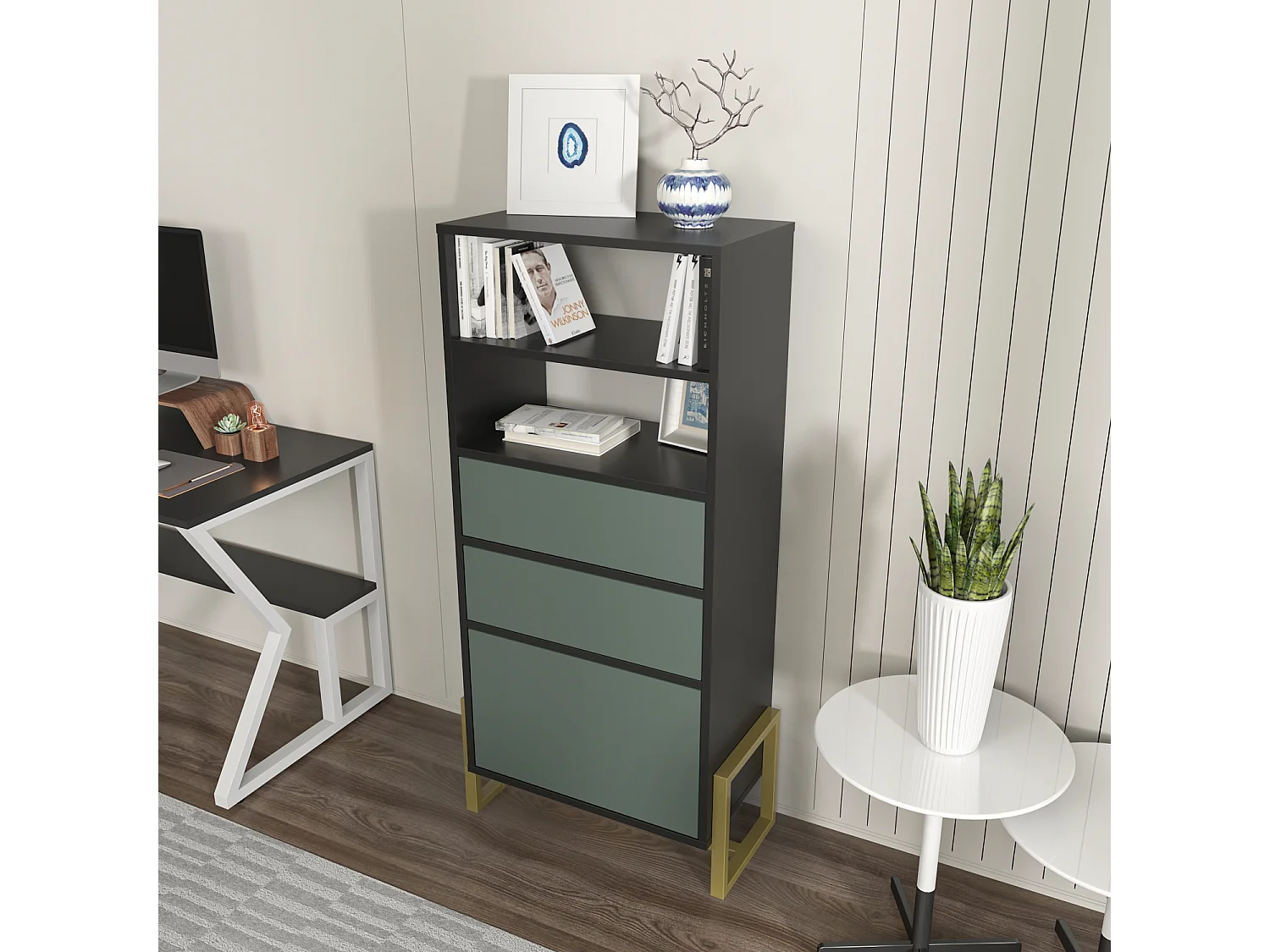 Decorotika Utopia Bookcase with 3 Cabinets and 2 Shelves